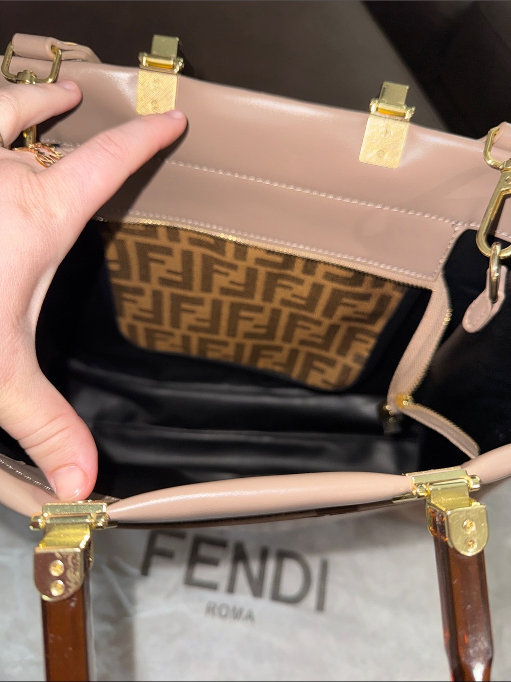 Fendi Sunshine Leather Tote with Gold-Tone Logo Strap - See Description - Picture 5 of 7